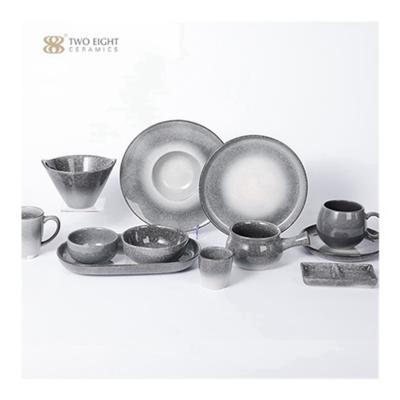 China Viable Wholesale Ceramic Porcelain Gray Glazed Dinner Plate Sets China Family Reunion Fish Rock Dishes for sale