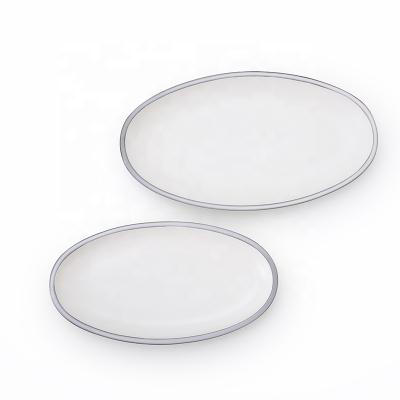 China Hotel Use Dinner Dishes Shape Design Dishes Tableware Restaurant Viable Ceramic Gray Oval Ceramic Restaurant Glazed Dish New for sale