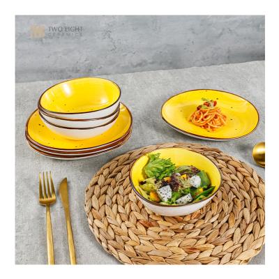 China Sustainable Porcelain Tableware Retro Yellow High Temperature Ceramic Bowl Restaurant Sourcing Bowls for sale