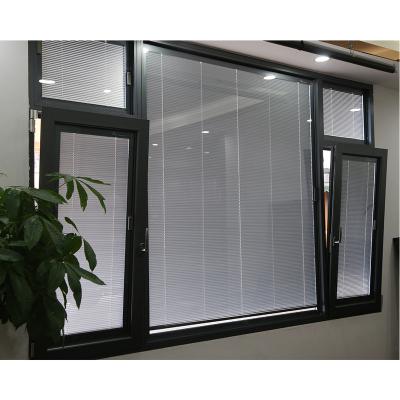 China Magnetic Screen Indoor Aluminum Glass Double Tilt And Turn Windows With Blinds Inside for sale