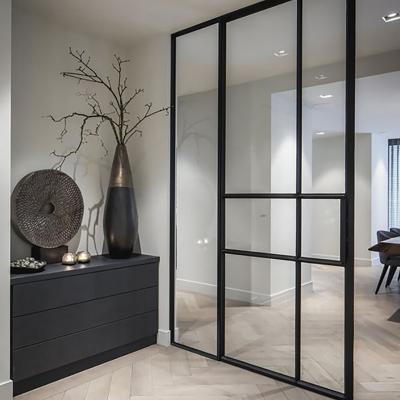 China Durable Black Narrow Glass Partition Frame Internal Slim Sliding Glass Door for sale