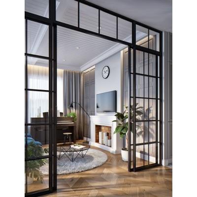 China Durable Sliding Frame Modern Slim Glass Partition Grid Grid Design Black Door for sale