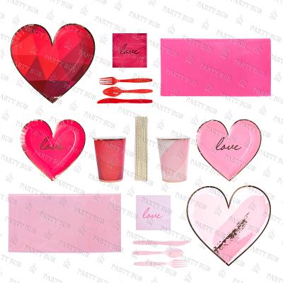 China Popular Gold Disposable Disposable Edge Set Dinnerware Heart PARTYBUS Party Paper Plates Cups Napkin Heart Shaped Napkin for valentines day for sale