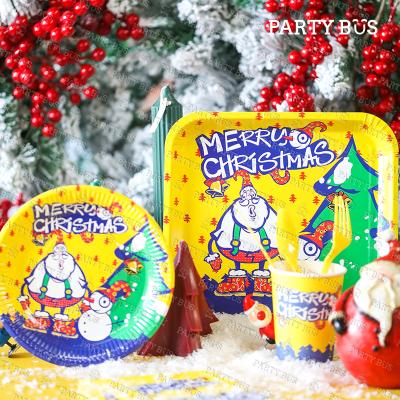 China High Quality Disposable Uncle Hank Disposable Tableware Dinnerware Partybus Christmas Paper Party Supplies Christmas Cartoon Set for Xmas for sale