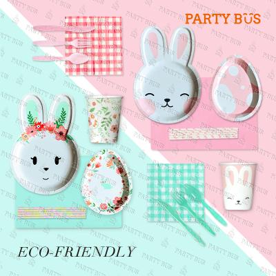 China PARTYBUS Hotsale Disposable Eco-friendly Supplies Custom Rabbit And Egg Dinnerware Dinnerware Set For Easter Party for sale