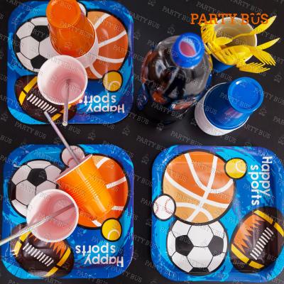 China Disposable Partybus Football Sports Competition Paper Plate Kits Disposable Tableware Eco - Friendly Tableware Sets for sale