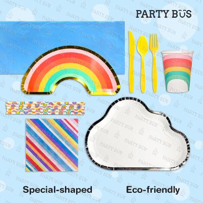 China PARTYBUS 2021 Rainbow Cloud Disposable Paper Napkin Tableware Birthday Party Decorations Kids Wedding Decoration Party Sets for sale