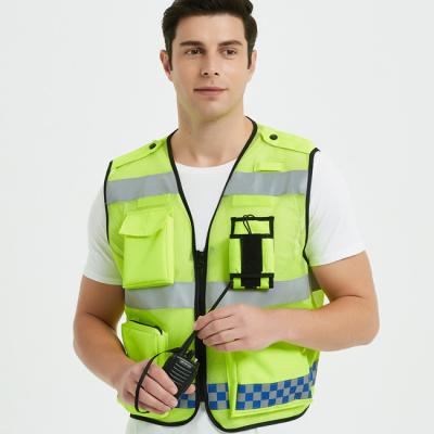 China Factory Directly Wholesale Mingrui Water Proof Yellow 100% Polyester Reflective Vest Top With Zipper for sale