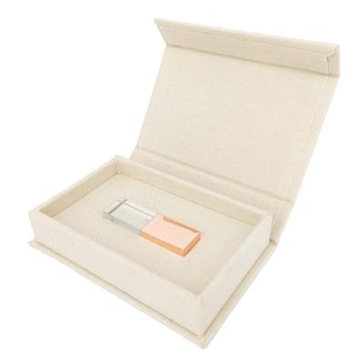 China Handmade Custom LOGO USB Packaging Box Holding Crystal USB Flash Drive Hot Selling Canvas USB Gift Box for sale