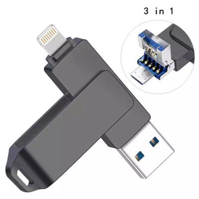 China OTG flash memory for phone NEW! OTG USB3.0 Flash Drive For iPhone / Android 32GB 64GB 128GB Pen Drive 3 in 1 for sale