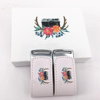 China New Customized Instant Logo Pendrive White Leather USB 3.0 Drive Wedding Gift With Metal Box Packaging for sale