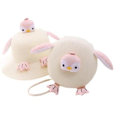 China Fashion Boys And Girls Cartoon Summer Beach Fresh Straw Hat Children Sun Hat Bag Costumes for sale