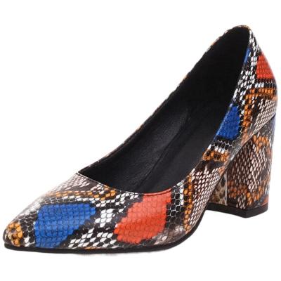 China Women's Breathable Pump Shoes Chunky High-Heeled Sexy Snakeskin Print Professional Work Shoes for sale