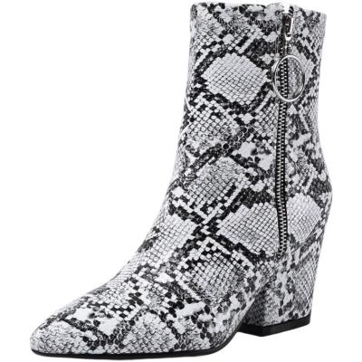 China European-American women's fashion ankle boots EVERGREEN Chunky Heel Sexy Snakeskin Print for sale