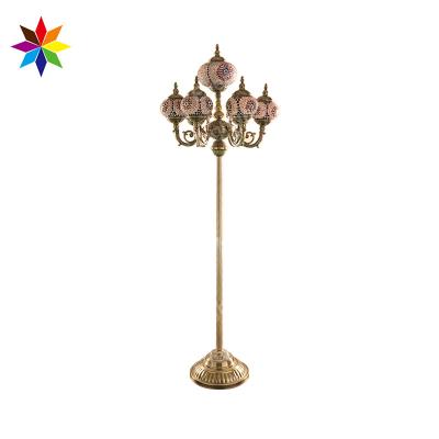 China HOTSALE Istanbul Brand Evershining Standing Lamps Traditional Handmade Turkish Glass Floor Mosaic 7 Globes YMA436 for sale