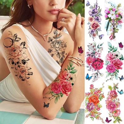 China Waterproof Art Moon Butterfly Fake Arm Tattoo Rose Flower Stickers Temporary Tattoos For Women Girls Adults Temporary Sexy Body Women for sale