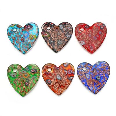 China Spell Murano Glass Heart Flower 3D Lampwork Glass Beads Pendants Diy Punk Necklace for sale