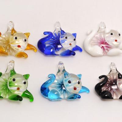 China Spells Punk Murano Cat Animal 3D Glass Flower Lampwork Beads Pendants Diy Necklace for sale