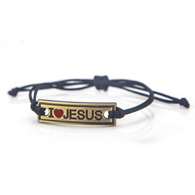 China CLASSIC I LOVE JESUS ​​Alloy Bead Handmade Adjustable Bangle Bracelet For Men And Women for sale