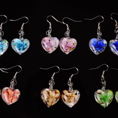 China Beautiful Amazon Murano Galss Penants Multi-colored Floral Earrings Flower CLASSIC Glass Heart Earrings for sale