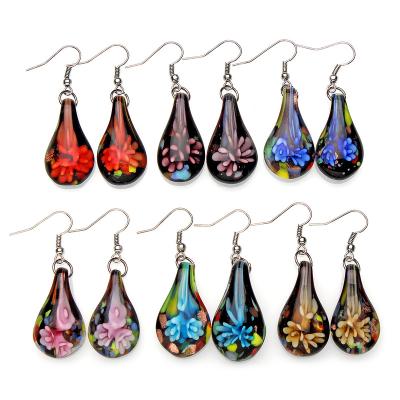 China Beautiful CLASSIC Amazon Murano Galss Penants Multicolored Floral Earrings Flower Leaf Glass Earrings for sale