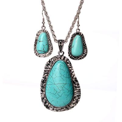 China Punk Turquoise Gemstone Stone Alloy Jewelry Necklace And Earrings Woman Sets for sale