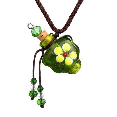 China Vintage Murano Glass Ashes Urn Bottle Cork Pendant Glass Vial Necklace GREEN Adjustable Glass Necklace for sale