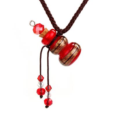 China Vintage Murano Squash Urn Oil Urn Bottle Cork Red Glass Vial Pendant Adjustable Glass Necklace for sale