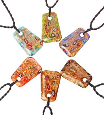 China Wholesale Vintage Murano Glass Square Flower Spells Necklace Black Pendant Chain for sale