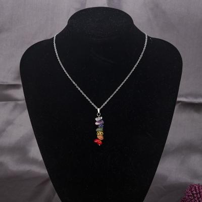 China CLASSIC Custom Made Natural Gemstone Bead Crystal Quartz 7 Chakra Healing Point Stainless Steel Chain Necklaces for sale