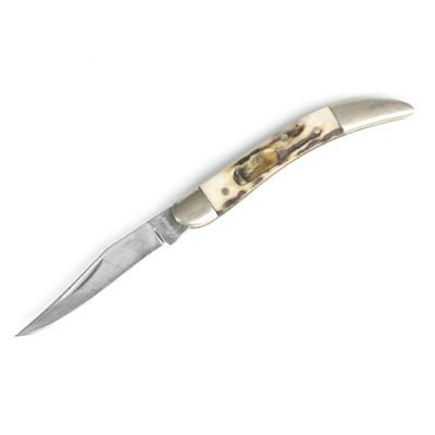 China Classic Non-variable Stainless Blade Knife Simulated Male Handles With Silver Nickel Bolster Knives Inlay Shield Trapper Knife for sale