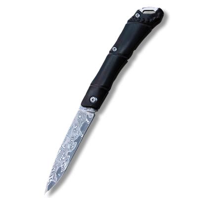 China Open Slide Damascus Blade Folding Knife Ebony Wood Handle Pocket Knife Ball Bearing Hunting Pocket Knife for sale