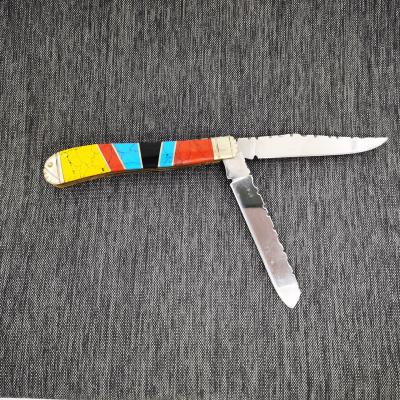 China USA Hot Sale Non-variable AbaIone Handle Vine Folder Working Folding Knife Trapper Knives for sale