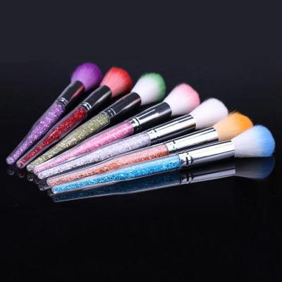 China Wholesale Nail Dust Brush Colorful Long Handle With Drill Dust Sweep Soft Hair Skin Nail Cleaning Brush for sale