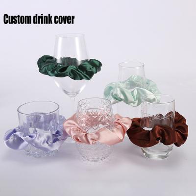 China Custom Logo Drinking Glass Cover Drink Safe Drink Cover Scrunchie Beverage Cover Nailing Prevention Scrunchie Cup Cover Straw for sale