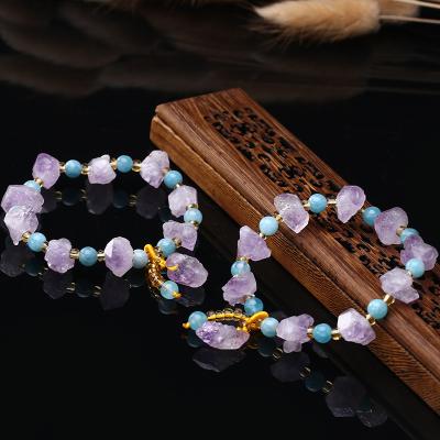 China Other Creative Gift Jewelry Crystal Amethyst Rough Stone Treasure Natural Rough Stone Bracelet Tiktok Drop Shipping Bracelet for sale