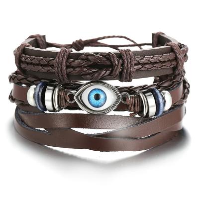 China Fashion Casual/Sports Wholesale Adjustable Leather Wristband Multi-Layer Stretchable Devil's Eye Leather Wristband for sale