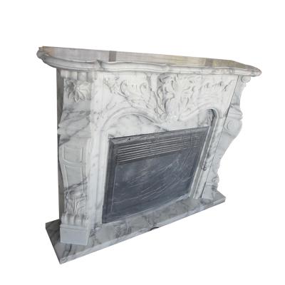 China Arabescato Modern White Marble Electric Fireplace Mantel for sale