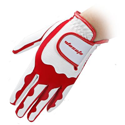 China Custom Made Cloth/PU Women's Golf Glove For Right Left Hand Breathable Soft Outdoor Sport Leather Golf Glove for sale