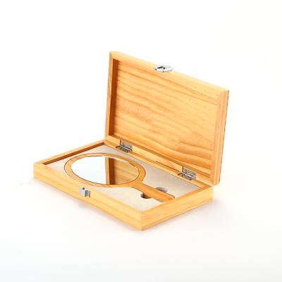 China Recycled Materials Mini Pine Mirror Package Storage Custom Wooden Bamboo Gift Box for sale