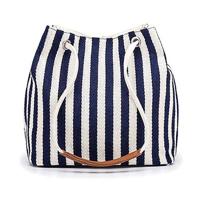 China Lady Women's Small Medium Shoulder Bag Hobo Handbag Canvas Daily Working Tote Bag With Stripe for sale