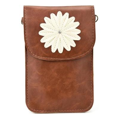 China Cute Leather Universal Case Pockets PU Leather Cell Phone Handbag Fashion Flower Design Flower Design Cross Shoulder Bag for sale