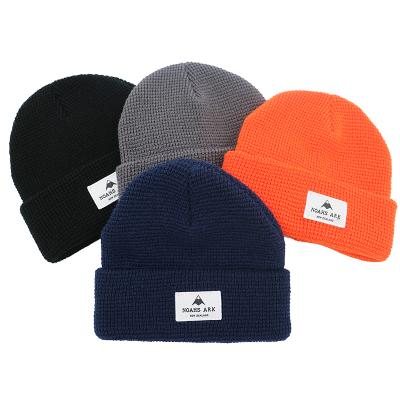 China China COMMON Manufacturers Embroidery Private Label Acrylic Wool Logo Winter Waffle Knit Fisherman Cuffed Beanie Hat Unisex for sale