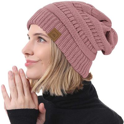 China COMMON Women's Warm Stretch Exclusives Chunky Cable Knit Beanie Hat Slouchy Warm Soft Chunky With Private Label Custom Made for sale