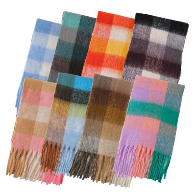 China Casual Soft Cozy Plaid Blanket Wrap Winter Check Scarf Fringed Shawl For Women for sale