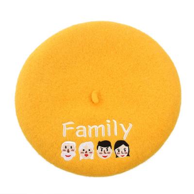 China Cute 100%Wool Family Members Embroidery Amazon Family Members Embroidery Francesa Boina Beret Hat For Kids for sale