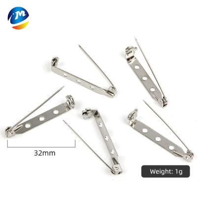 China 32mm Iron Eco-Friendly Pin Back Clasp Pins Findings Safety Pin With 3 Holes For Name Tags for sale