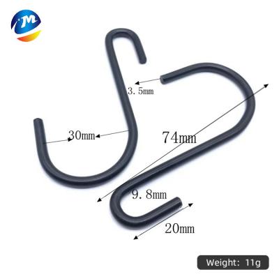 China 74mm Long Portable Bulk Stainless Steel S Shaped Hook Black Coating Metal S Hooks For Wardrobe Kitchen for sale