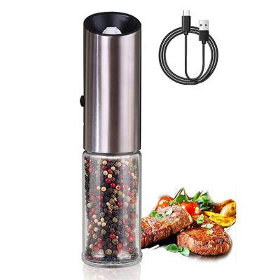 China USB Rechargeable Ceramic Spice Grinder Manual Gravity Stocked Electric Salt Pepper Grinder with LED Light for sale