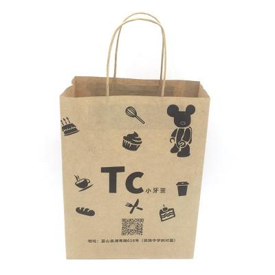 China Recycled Materials Easy Delivery Customized Size With Your Own Logo Take Out Food Packaging Take Out Kraft Paper Bag for sale